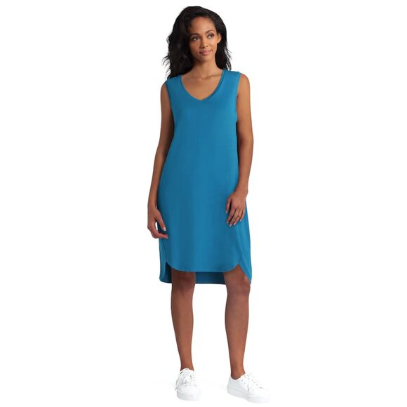 *New Isaac Mizrahi New York Pima Cotton Blend V-Neck Teal Blue Tank Dress S - Picture 1 of 2